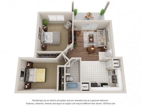 Floor plan for 2 beds, 1 bath, 780 sqft